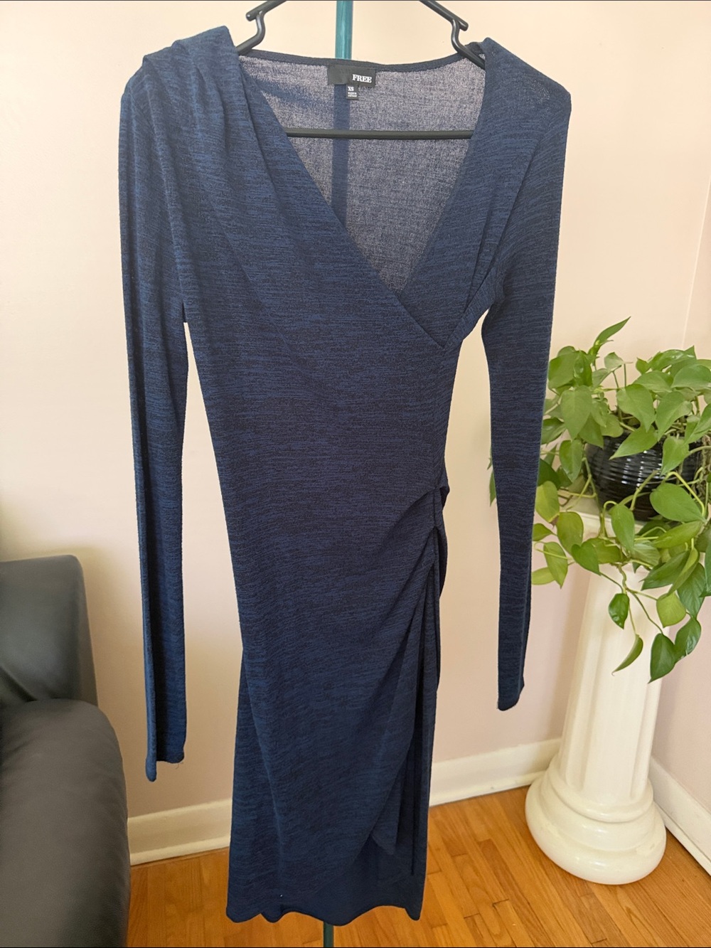 Wilfred Navy Blue Wrap-Style Long Sleeve Midi Dress